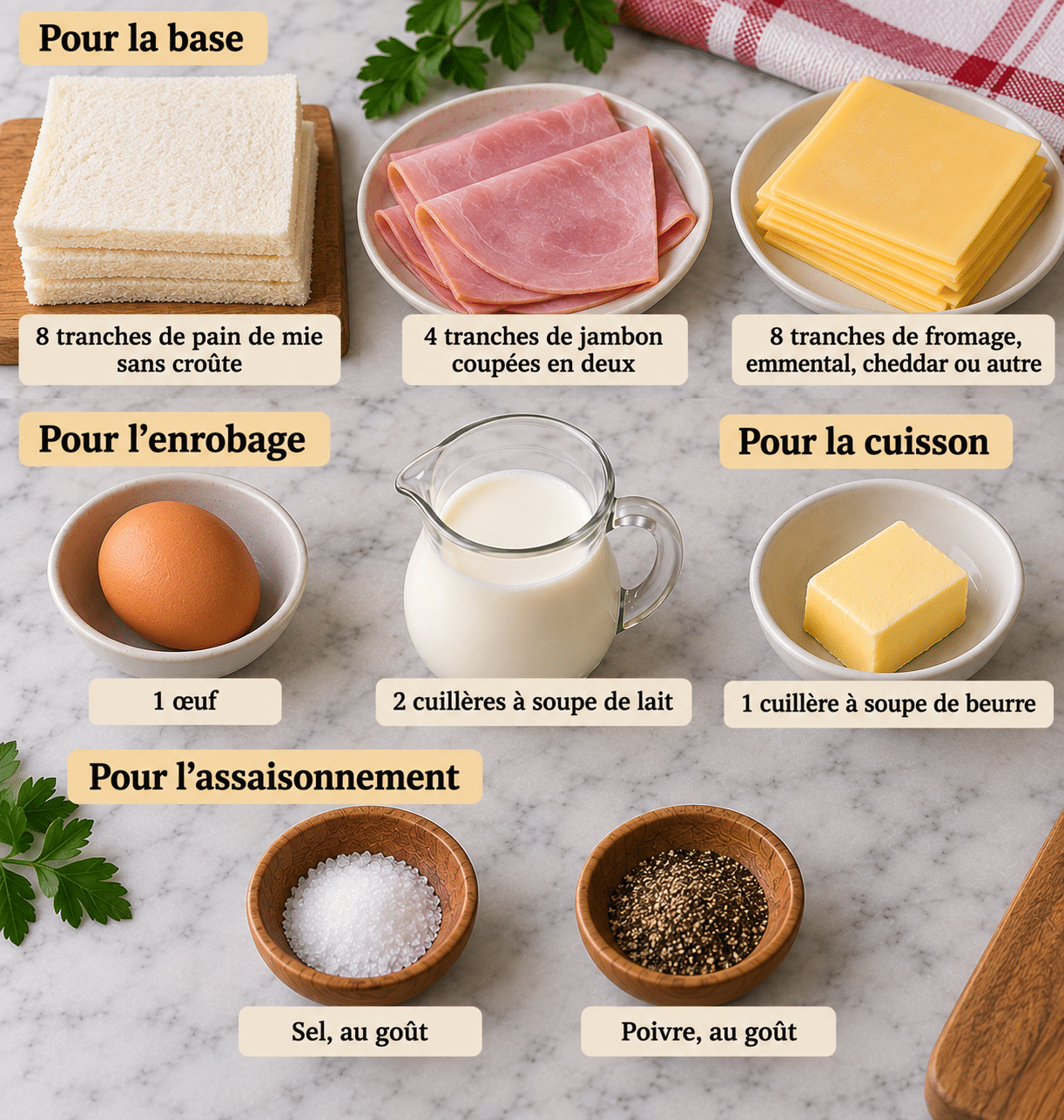 La Liste des Ingrédients : Rouleaux de Pain de Mie au Jambon et au Fromage : une recette croustillante et fondante