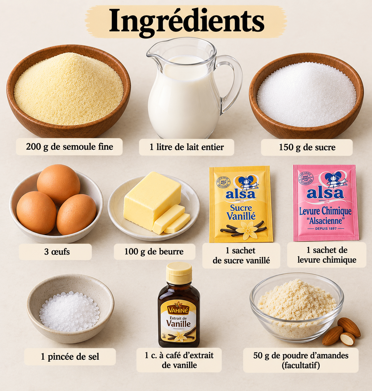 La Liste des Ingrédients : Gâteau Basque à la Semoule Fondant de Grand-Mère : Moelleux, Fondant et Doré