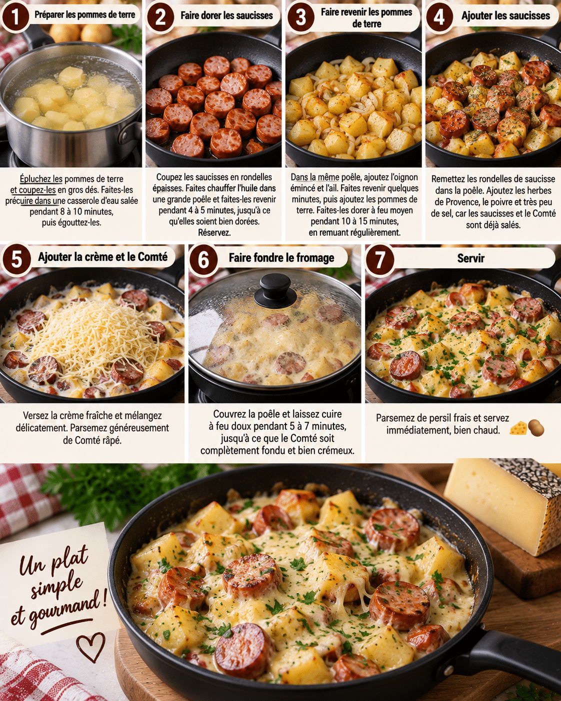 Le Guide de Préparation : Poêlée Franc-Comtoise aux Pommes de Terre et Saucisses : Fondante, Crémeuse et Réconfortante Le Guide de Préparation : Poêlée Franc-Comtoise aux Pommes de Terre et Saucisses : Fondante, Crémeuse et Réconfortante