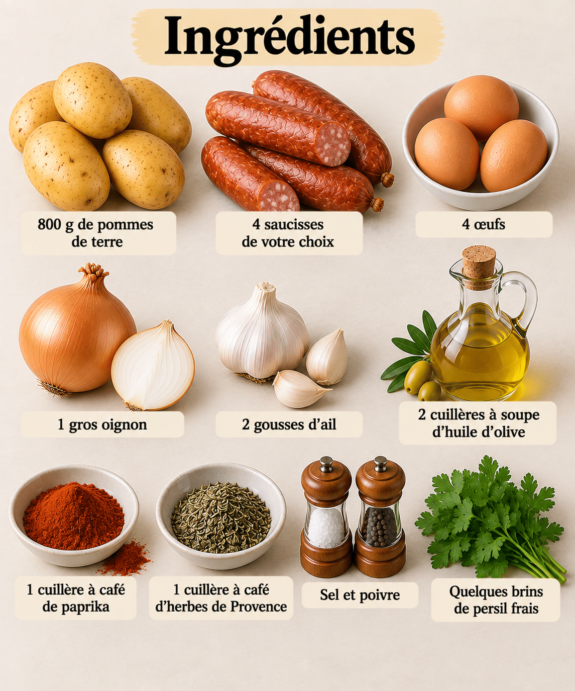 La Liste des Ingrédients : Poêlée Paysanne aux Saucisses et Œufs : une recette facile, généreuse et réconfortante