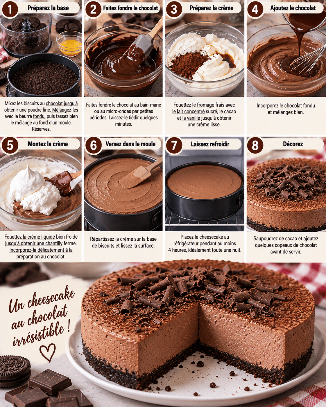 Le Guide de Préparation : Cheesecake au Chocolat Sans Cuisson : une recette ultra crémeuse en 5 minutes