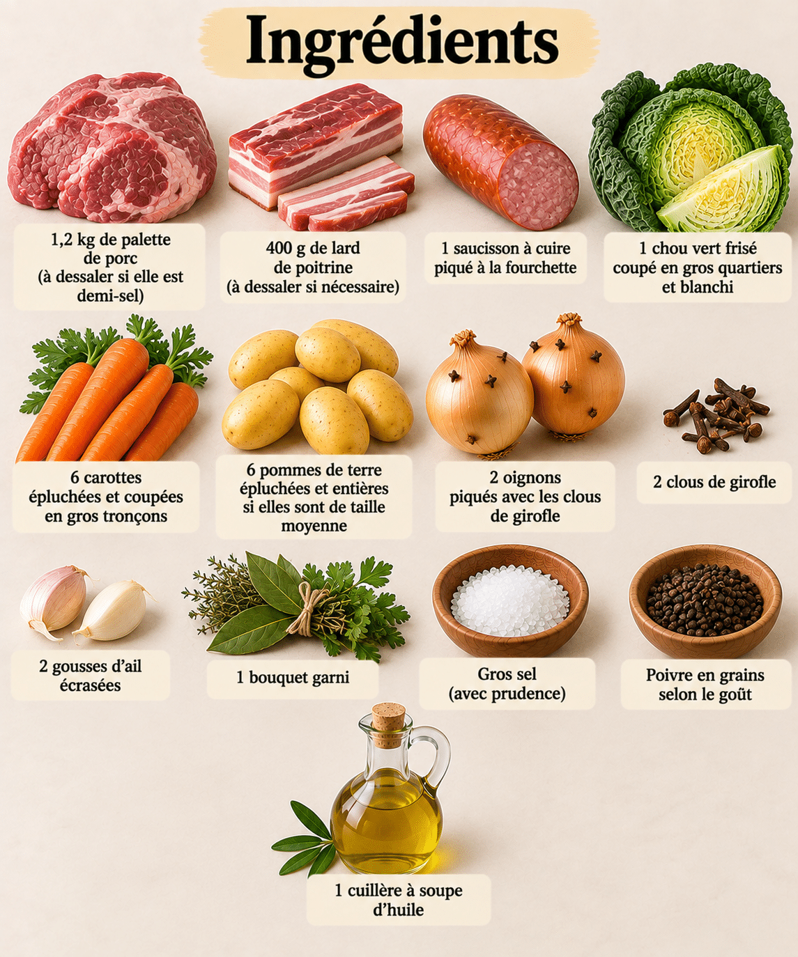 La Liste des Ingrédients : Potée Auvergnate Traditionnelle : la recette paysanne, généreuse et réconfortante