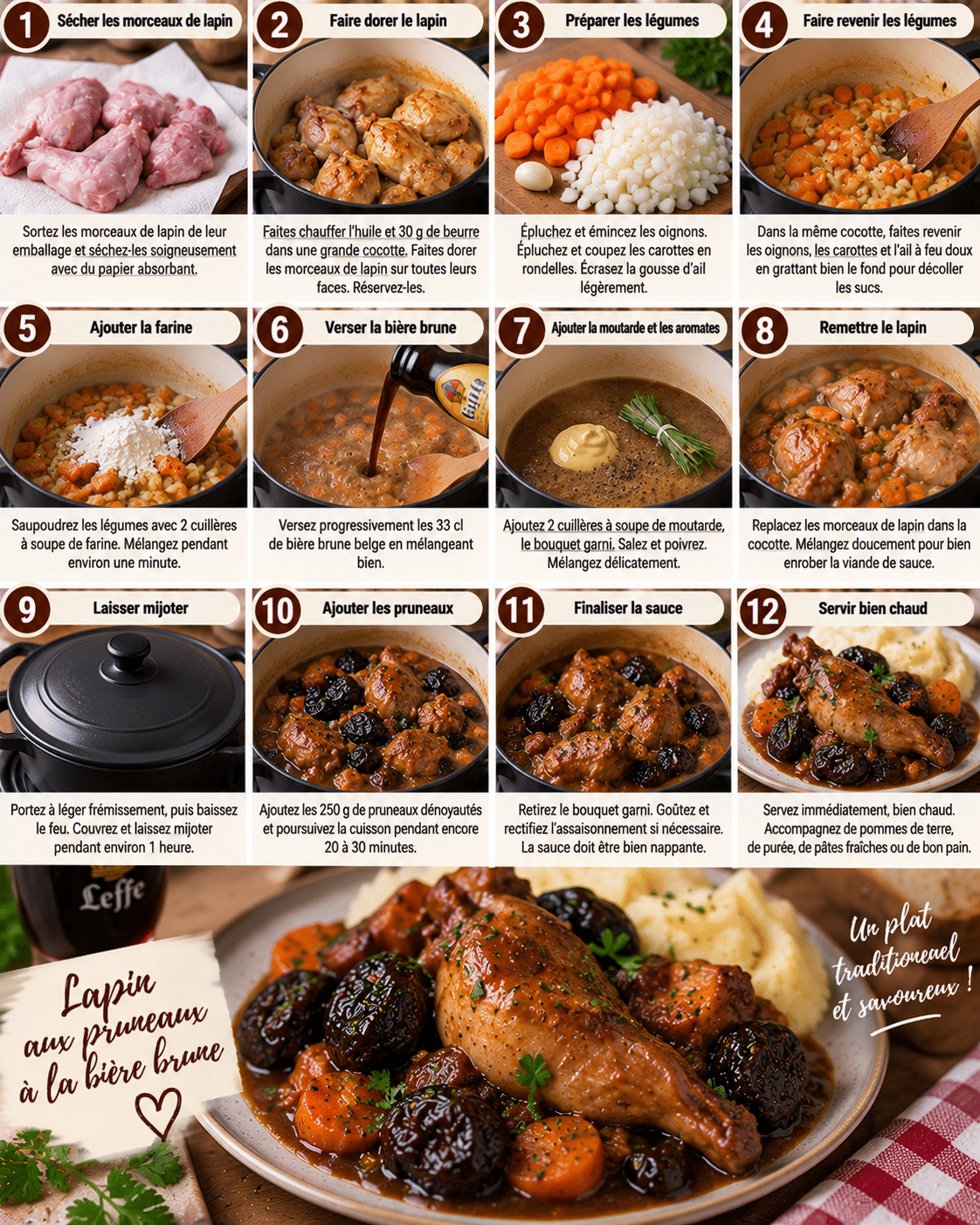 Le Guide de Préparation : Lapin aux Pruneaux à la Bière Brune : une recette belge fondante et généreuse