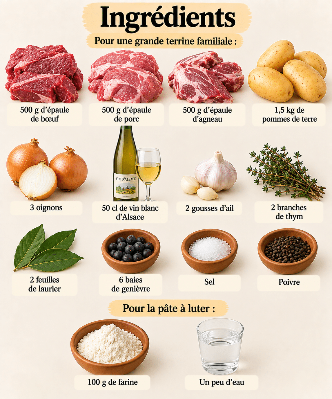 La Liste des Ingrédients : Baeckeoffe Alsacien aux Trois Viandes : un grand classique généreux du terroir