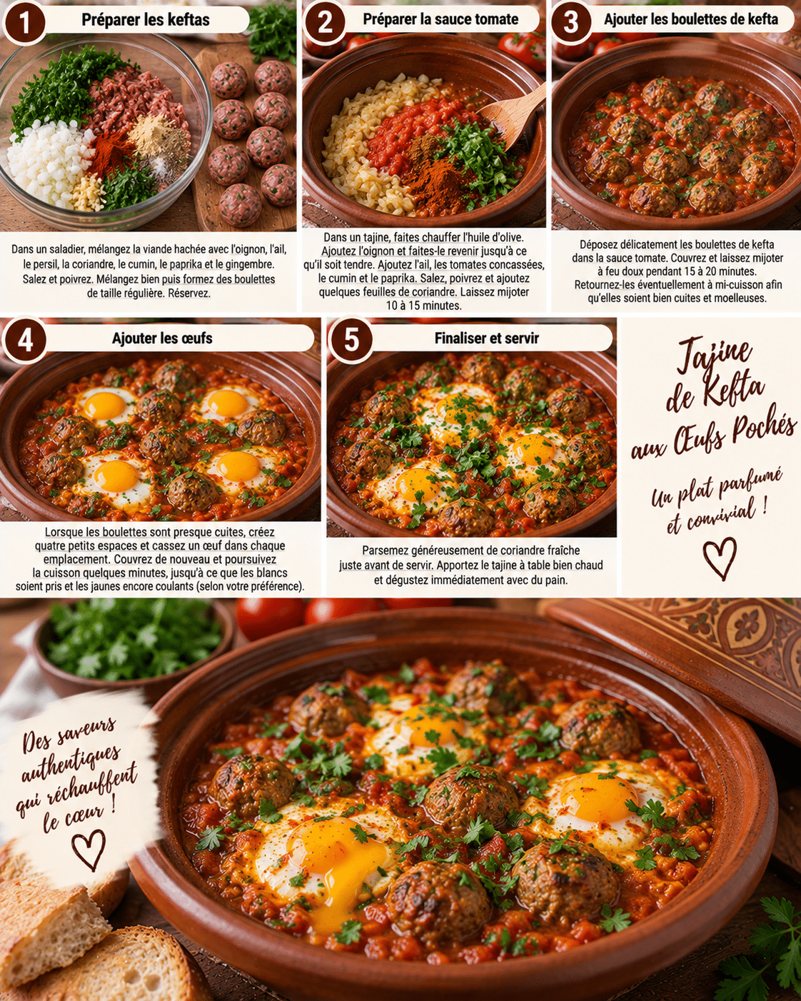 Guide de Préparation : Tajine de Kefta aux Œufs Pochés : un plat marocain généreux et parfumé Guide de Préparation : Tajine de Kefta aux Œufs Pochés : un plat marocain généreux et parfumé
