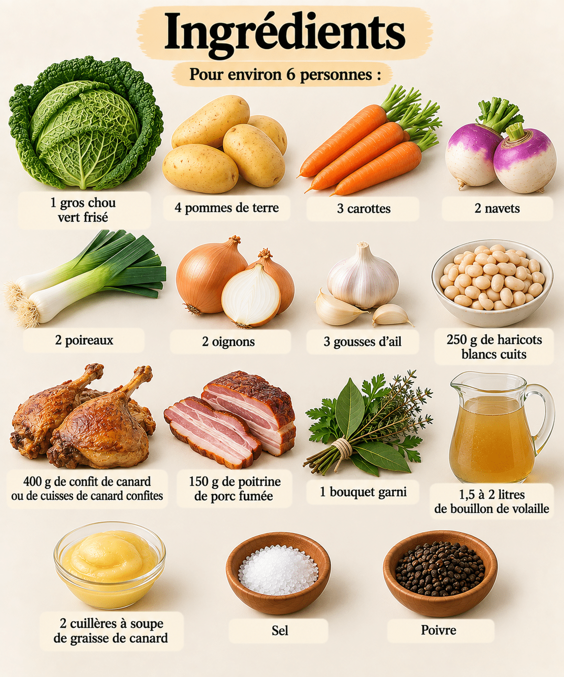 La Liste des Ingrédients : Garbure Béarnaise Réconfort du Sud-Ouest : une soupe paysanne généreuse et authentique