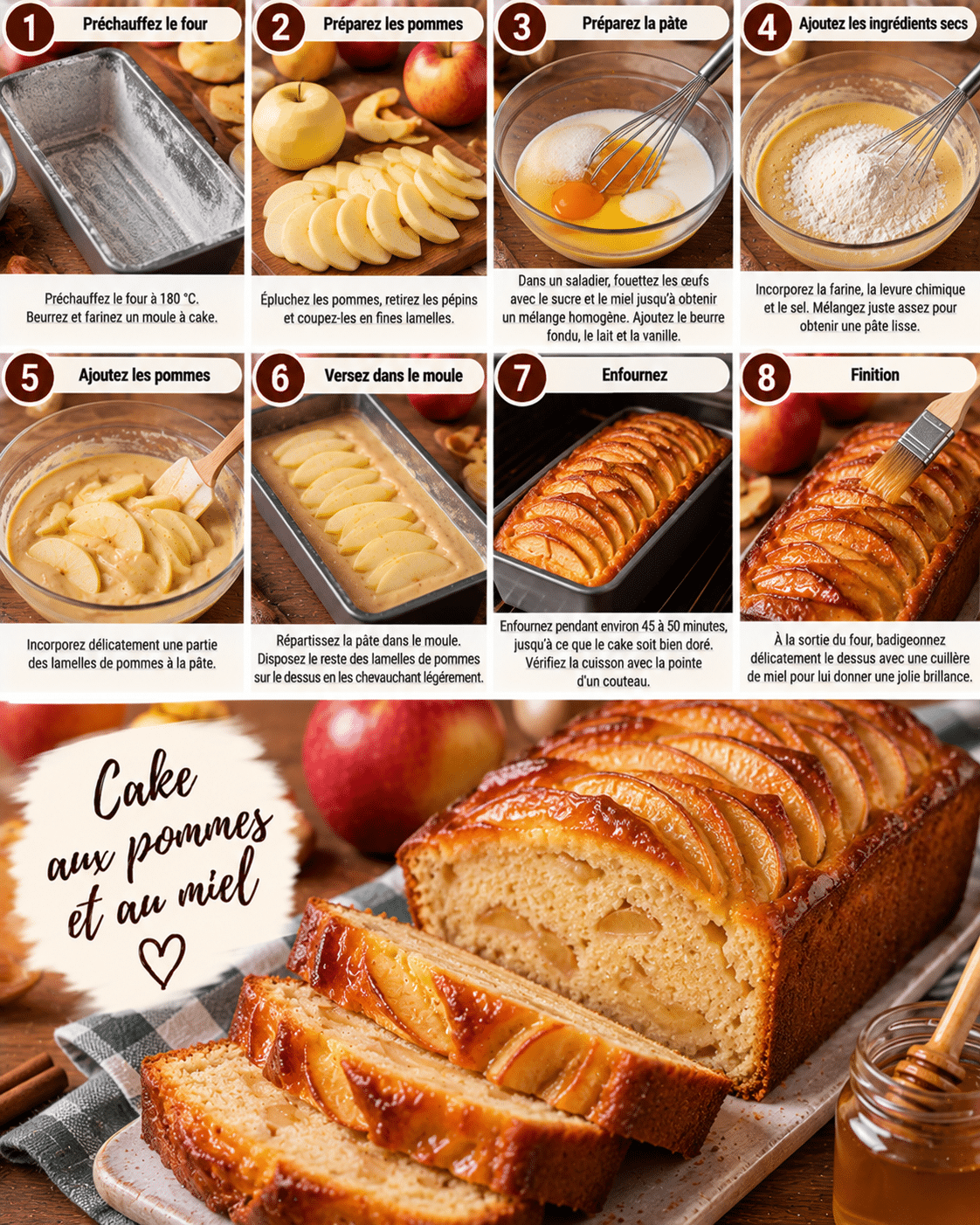 Guide de Préparation : Cake aux Pommes et au Miel : un gâteau moelleux, fondant et délicatement parfumé