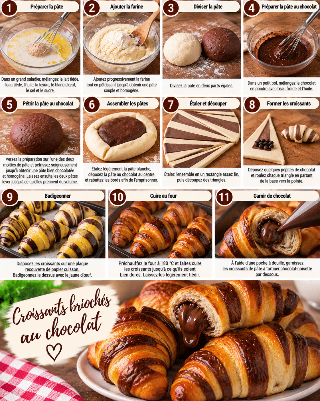 Guide de Préparation : Croissants Briochés au Chocolat : une recette moelleuse, gourmande et facile