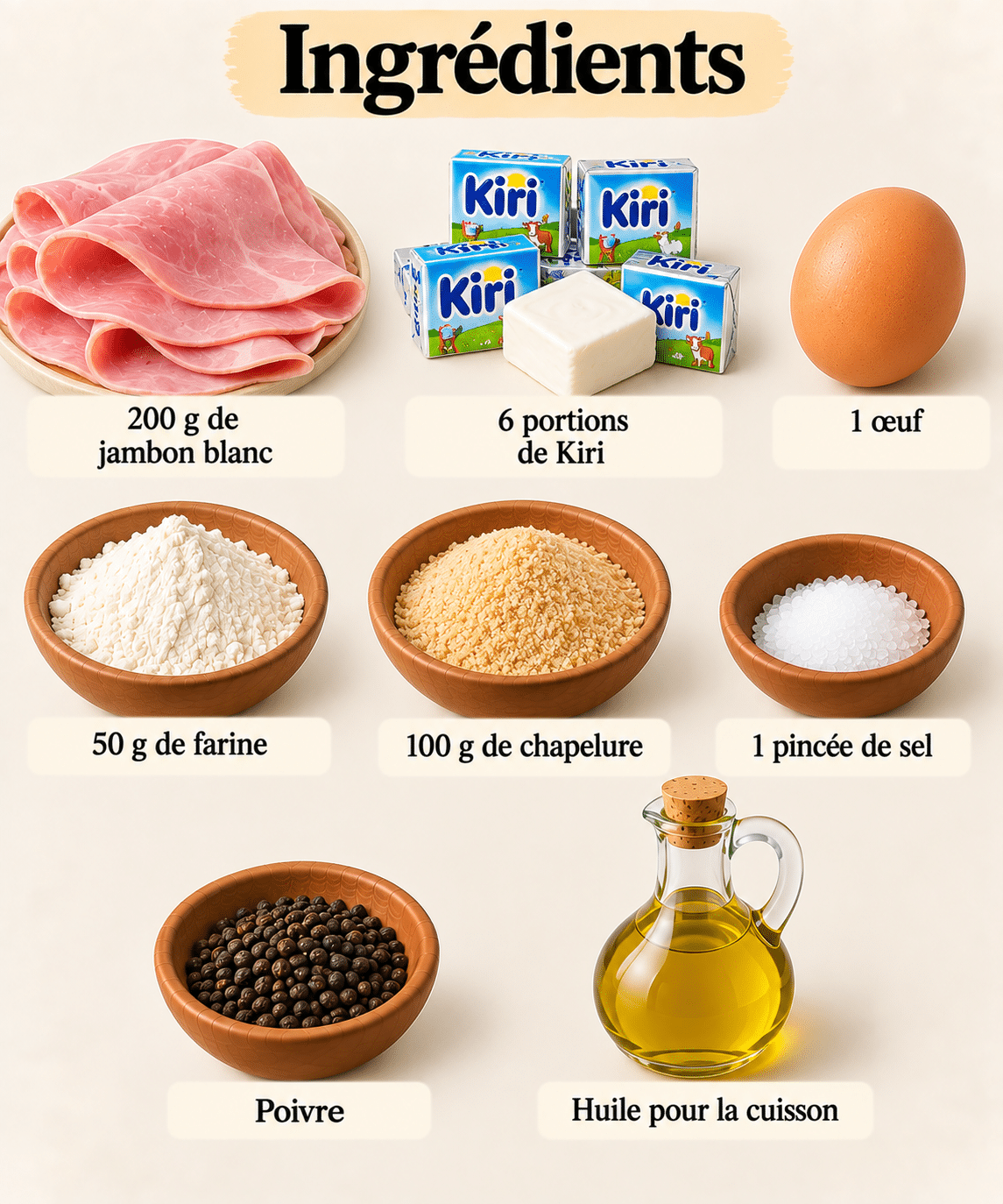La Liste des Ingrédients : Nuggets de Jambon au Kiri, Croustillants à la Poêle : une recette facile et ultra gourmande