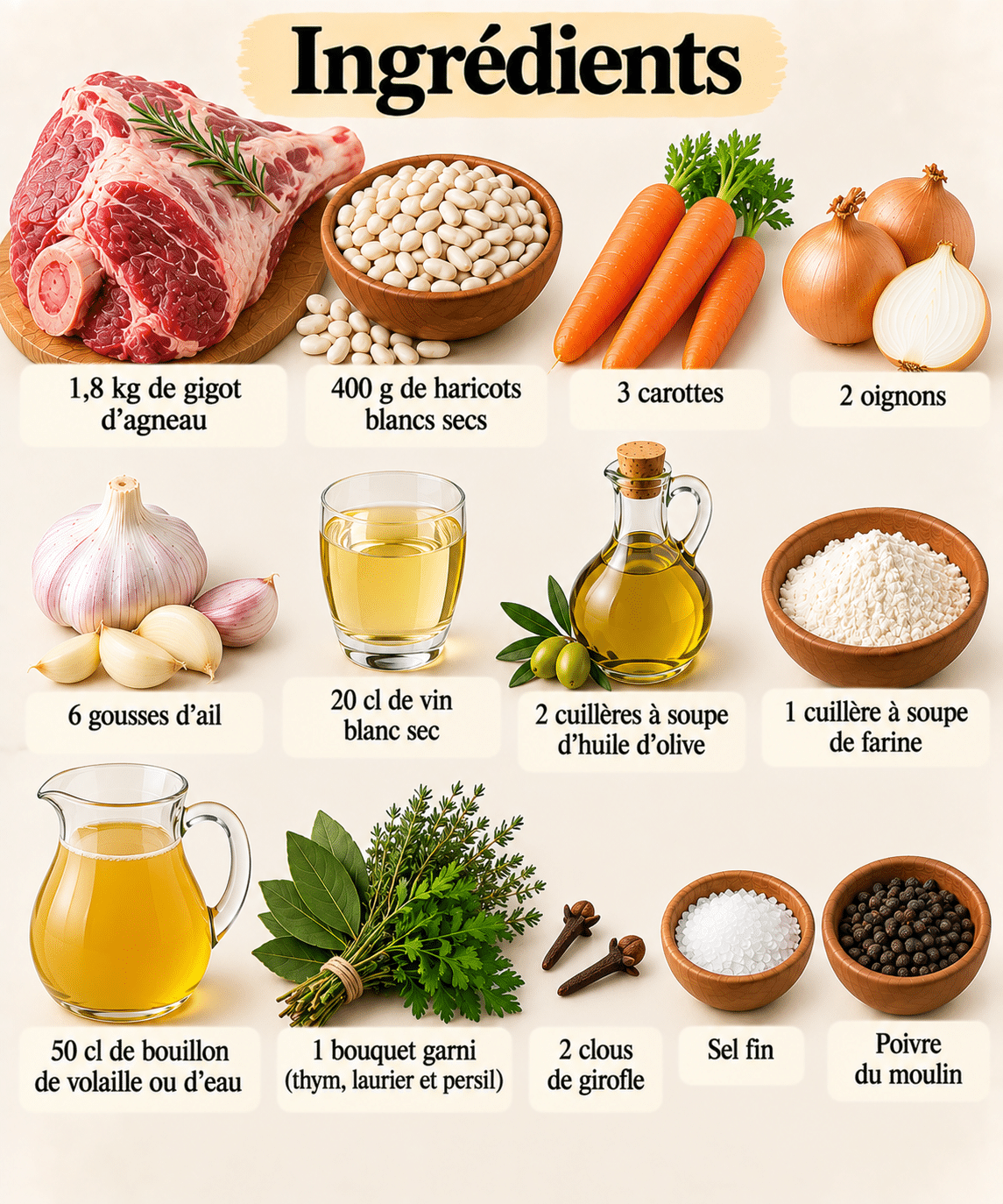 La Liste des Ingrédients : Gigot braisé fondant aux haricots blancs : une recette mijotée généreuse et réconfortante