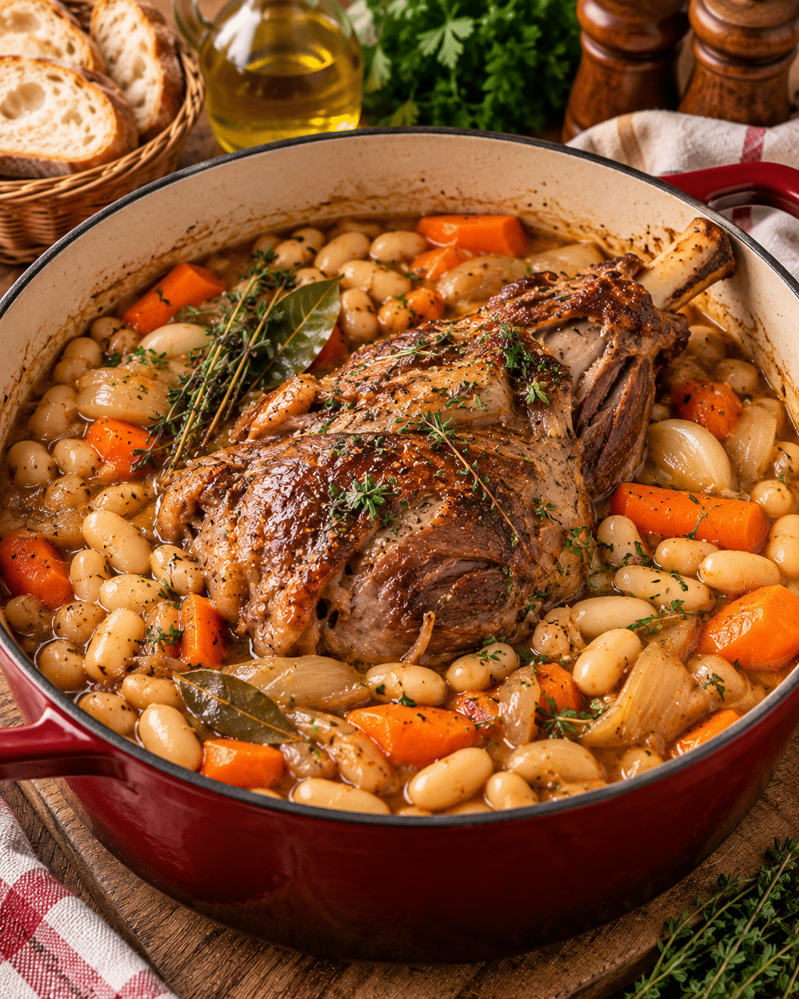 Gigot braisé fondant aux haricots blancs