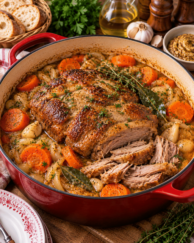 Échine de porc braisée au vin blanc :