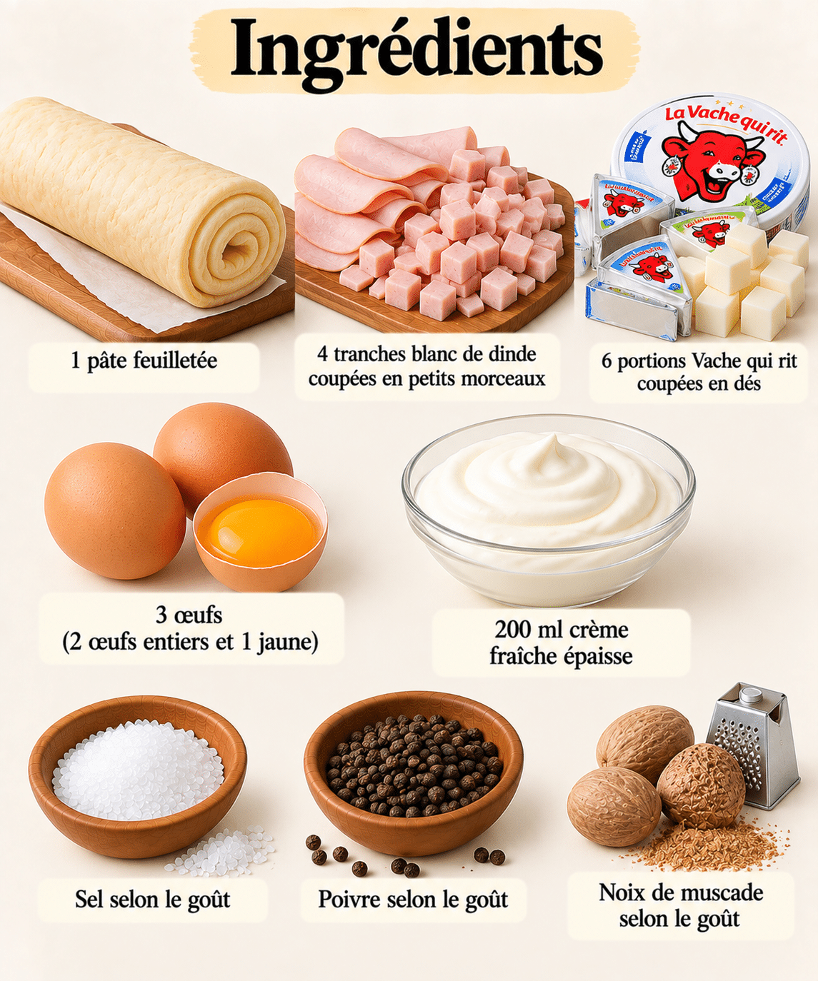 La Liste des Ingrédients : Quiche au Blanc de Dinde et Vache qui rit : une recette crémeuse, fondante et facile