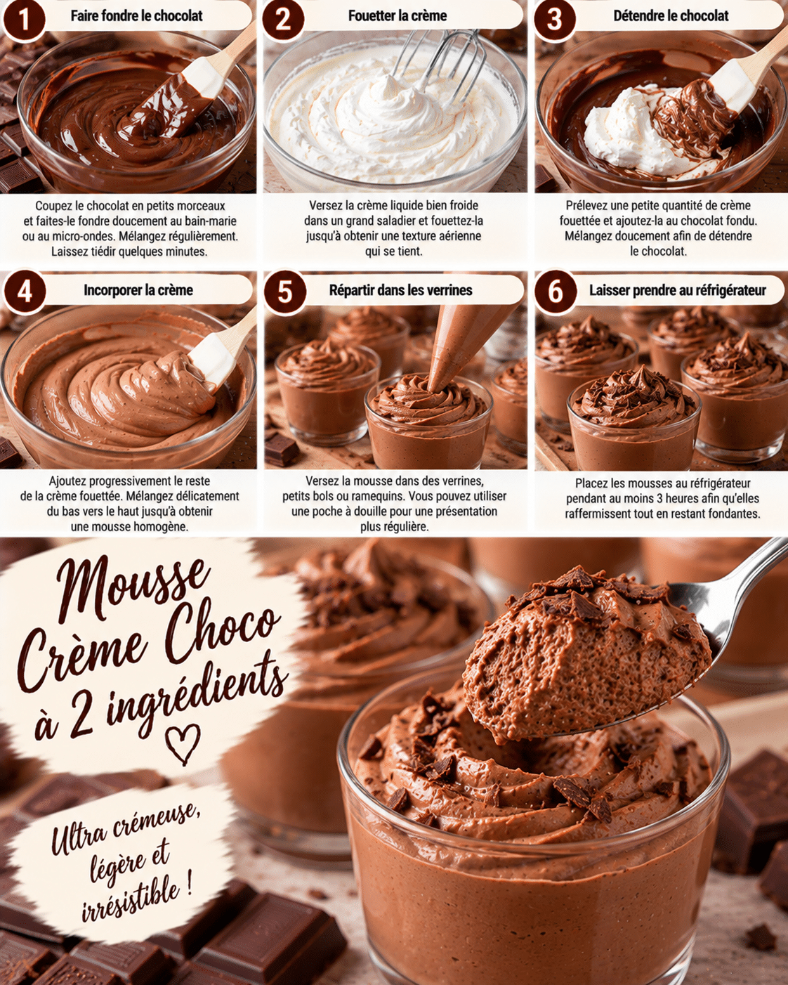 Guide de Préparation : Mousse Crème Choco Seulement 2 Ingrédients : ultra crémeuse et facile