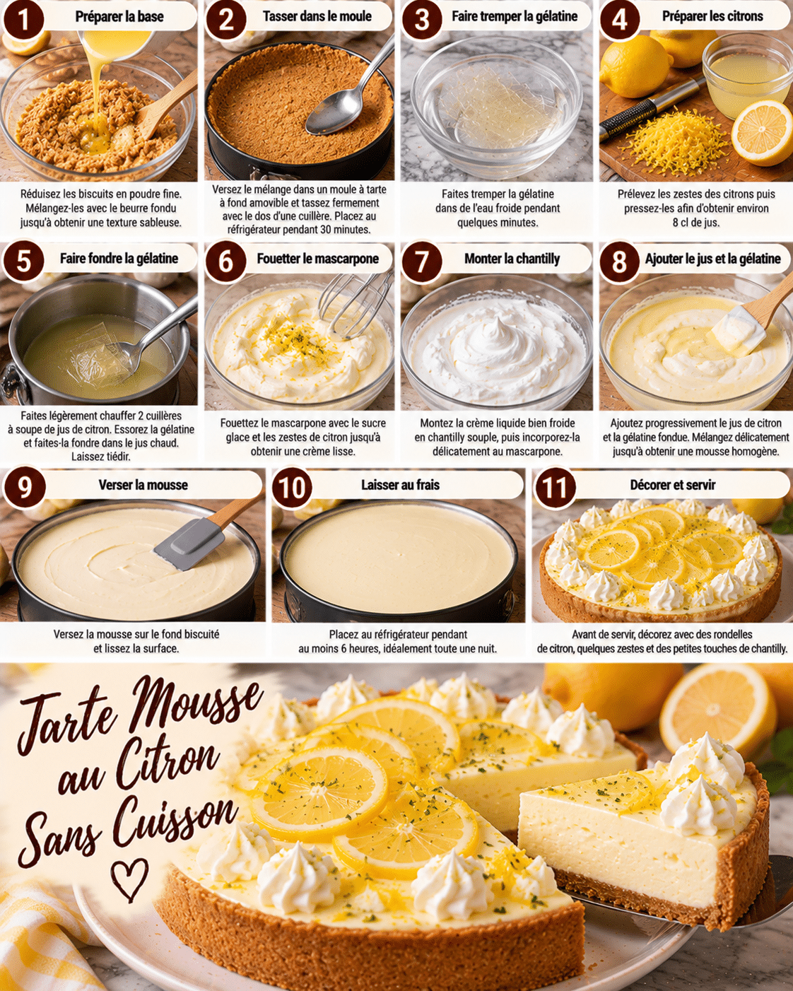 Guide de Préparation : Tarte Mousse au Citron Sans Cuisson : un dessert frais, léger et ultra crémeux Guide de Préparation : Tarte Mousse au Citron Sans Cuisson : un dessert frais, léger et ultra crémeux