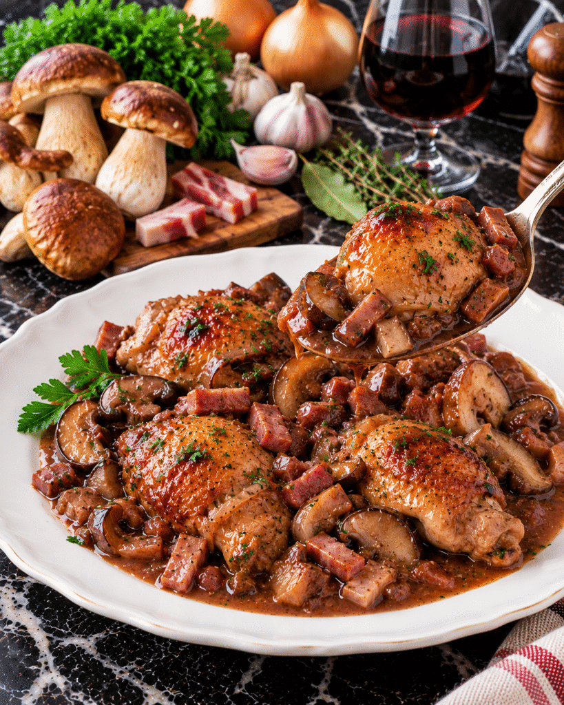 Fricassée périgourdine au poulet fermier et cèpes