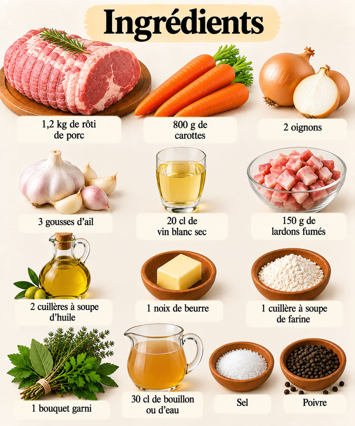 La Liste des Ingrédients : Rôti de porc fondant aux carottes mijotées : une recette familiale en cocotte