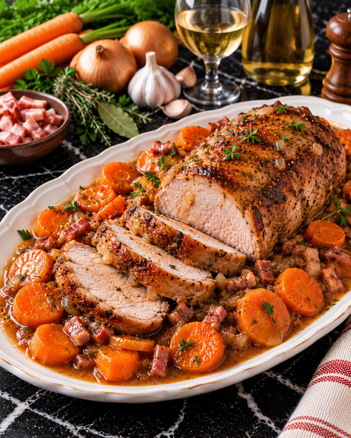 Rôti de porc fondant aux carottes mijotées : une recette familiale en cocotte