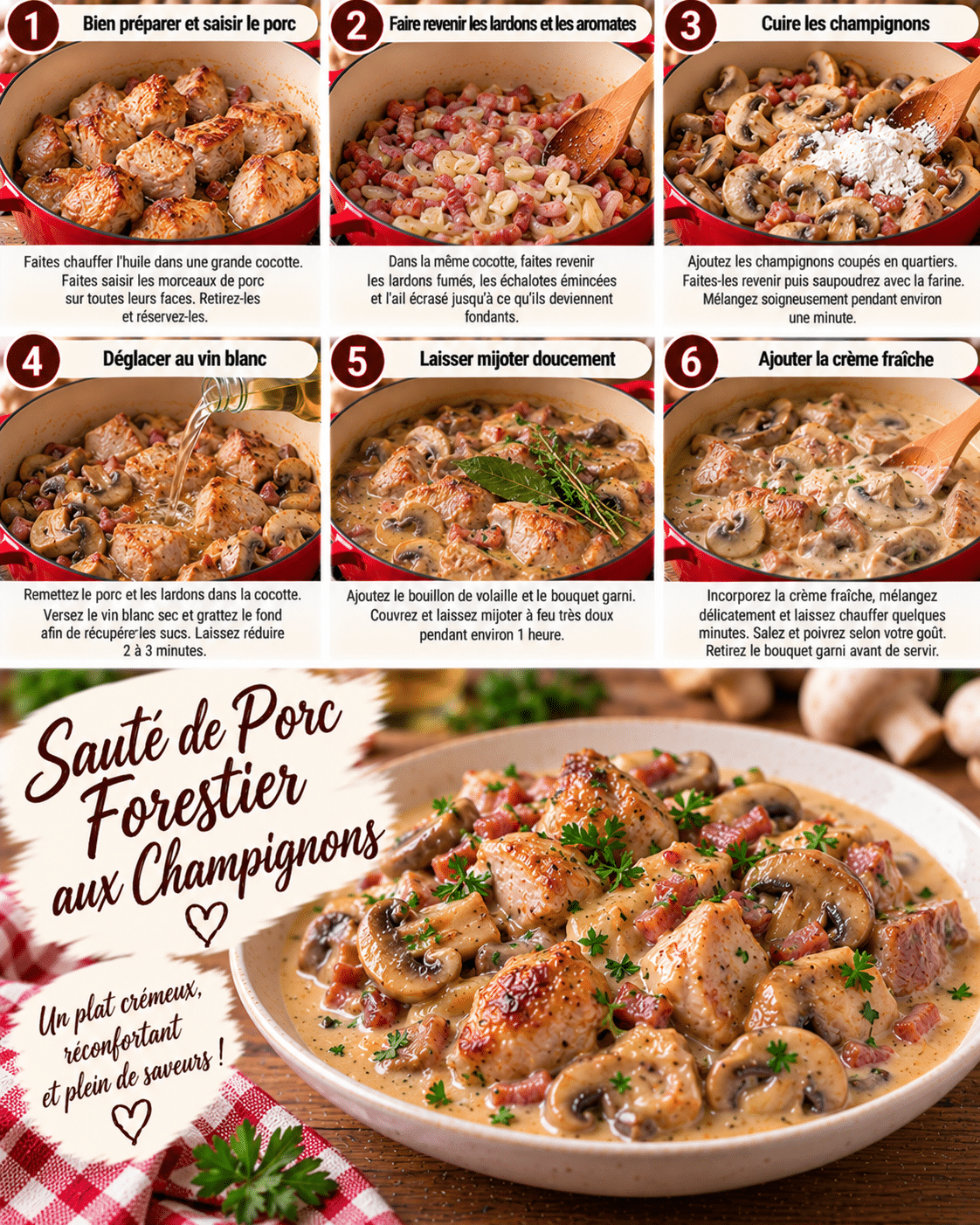Guide de Préparation : Sauté de porc forestier aux champignons : une recette crémeuse et réconfortante