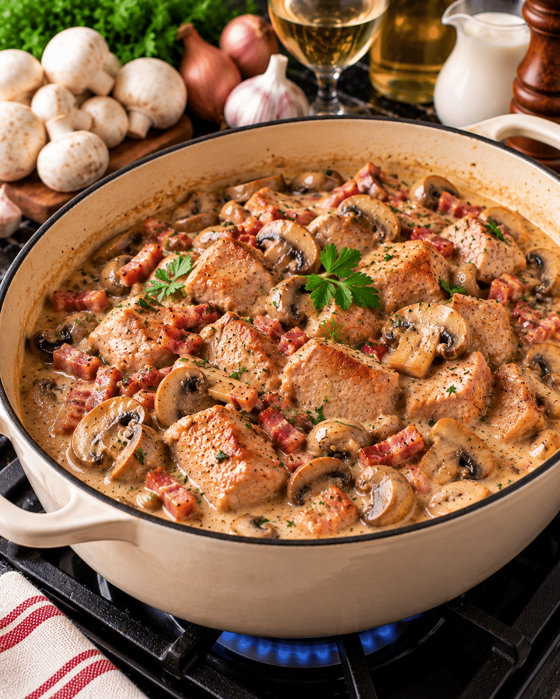 Sauté de porc forestier aux champignons : une recette crémeuse