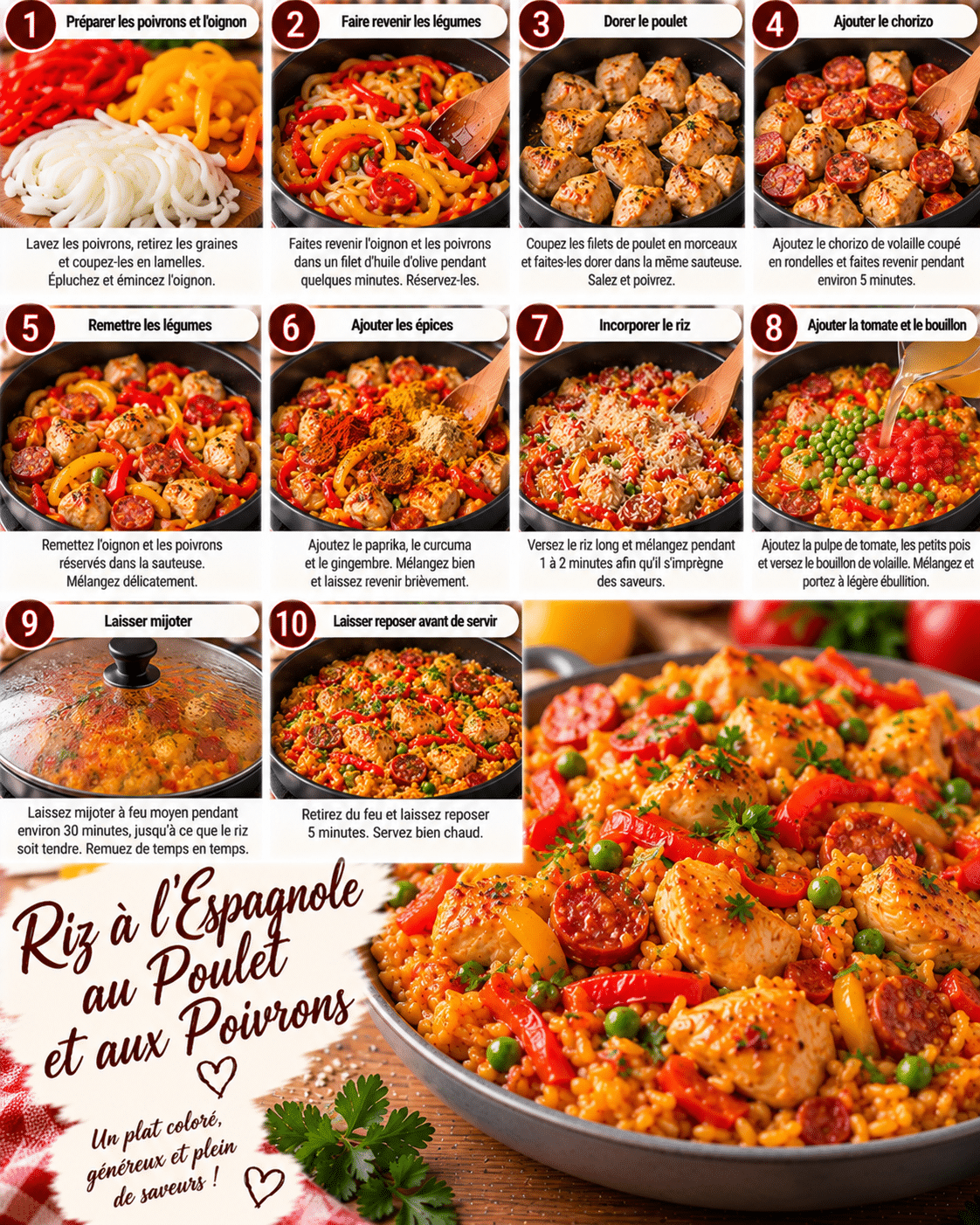 Guide de Préparation : Riz à l’Espagnole au Poulet et aux Poivrons – Coloré, Généreux & Savoureux !