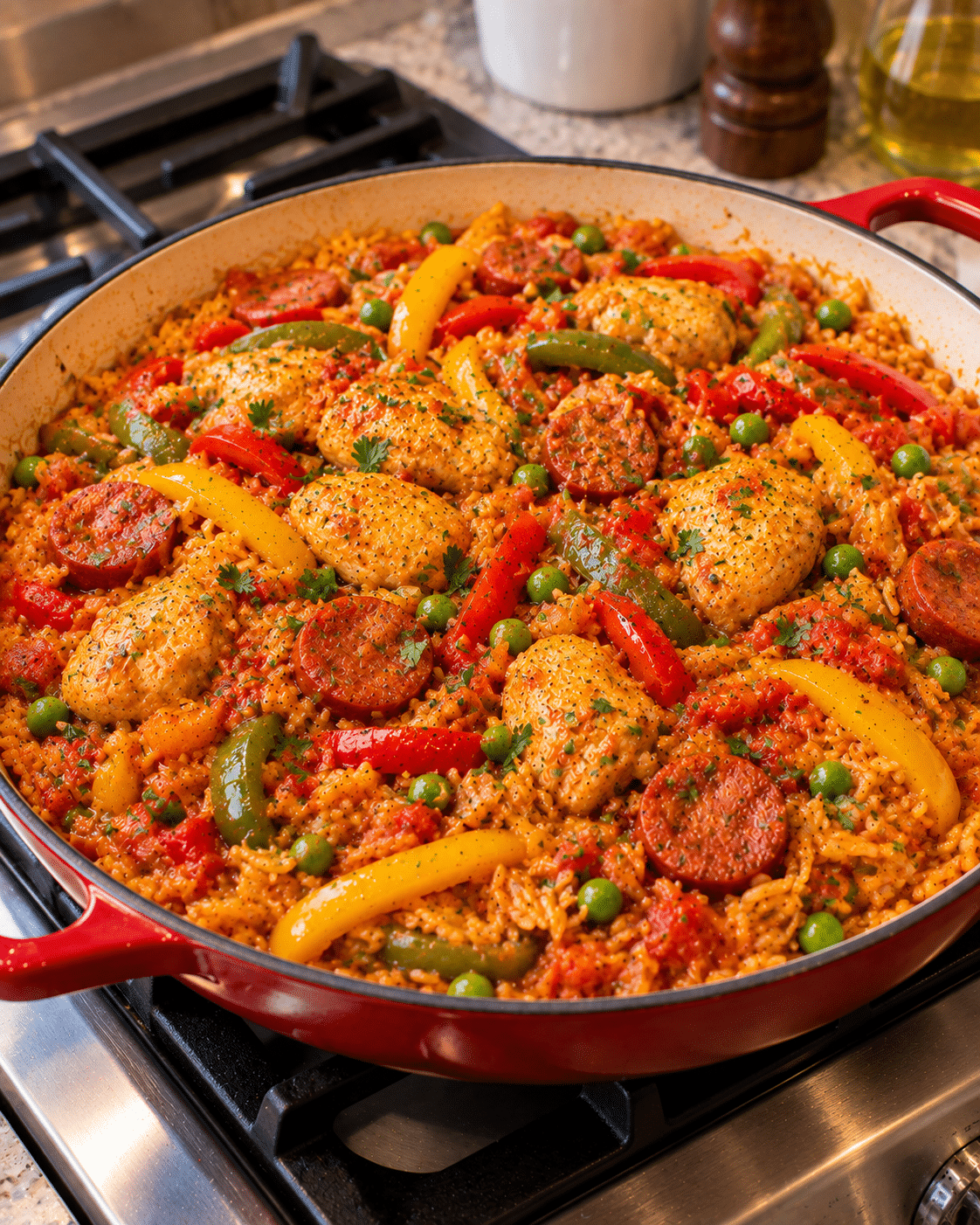 Riz à l’Espagnole au Poulet et aux Poivrons – Coloré, Généreux & Savoureux !