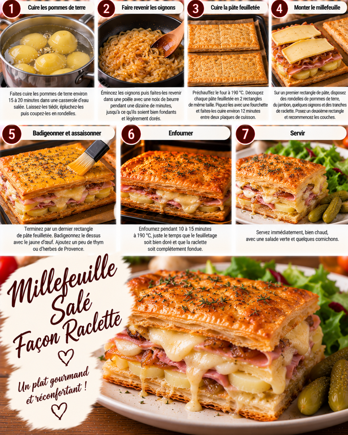 Guide de Préparation : Millefeuille salé façon raclette : croustillant, fondant et ultra gourmand Guide de Préparation : Millefeuille salé façon raclette : croustillant, fondant et ultra gourmand