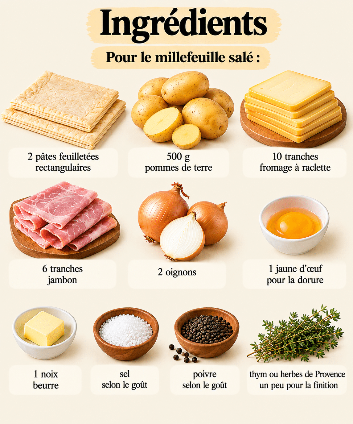 La Liste des Ingrédients : Millefeuille salé façon raclette : croustillant, fondant et ultra gourmand