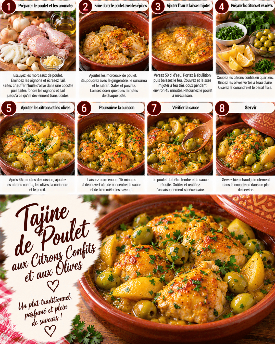 Guide de Préparation : Tajine de poulet aux citrons confits : un plat marocain parfumé et fondant