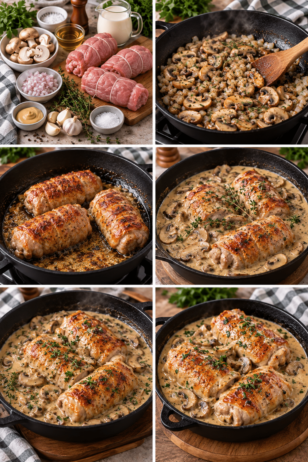 Guide de Préparation : Roulés de poulet aux champignons en sauce crémeuse : fondants et gourmands