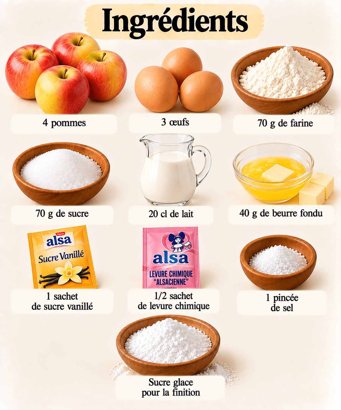La Liste des Ingrédients : Tarte aux pommes « Invisible » : fondante, légère et pleine de fines couches de pommes