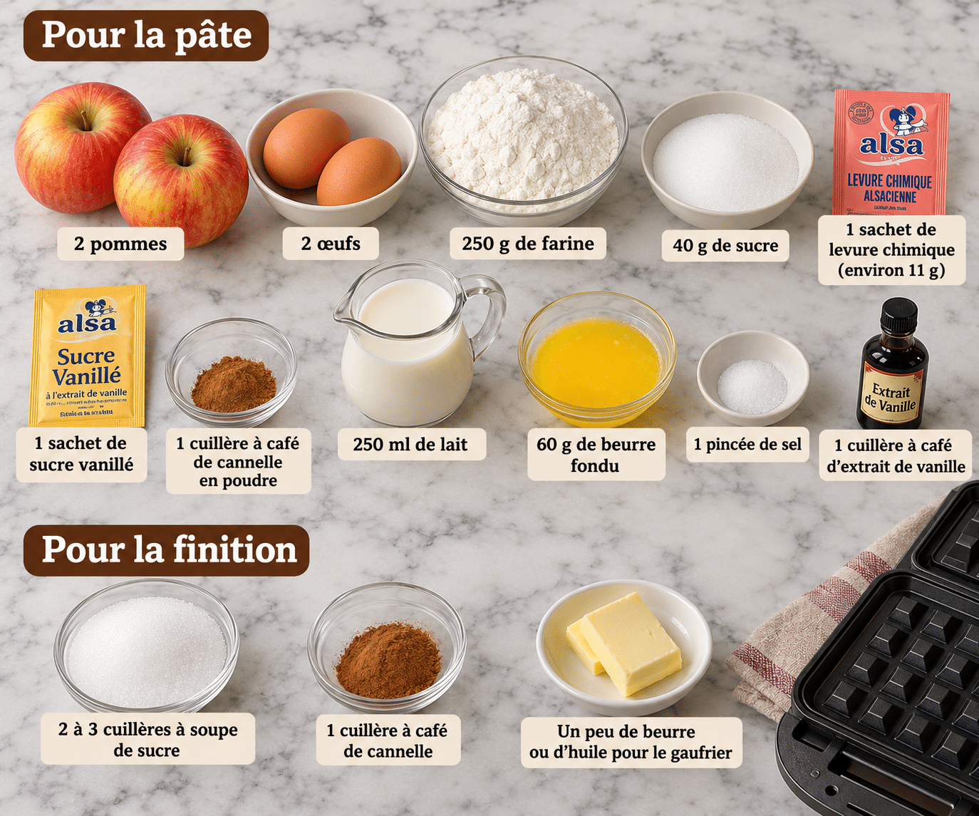La Liste des Ingrédients : Gaufres pomme-cannelle : une recette gourmande, moelleuse et facile