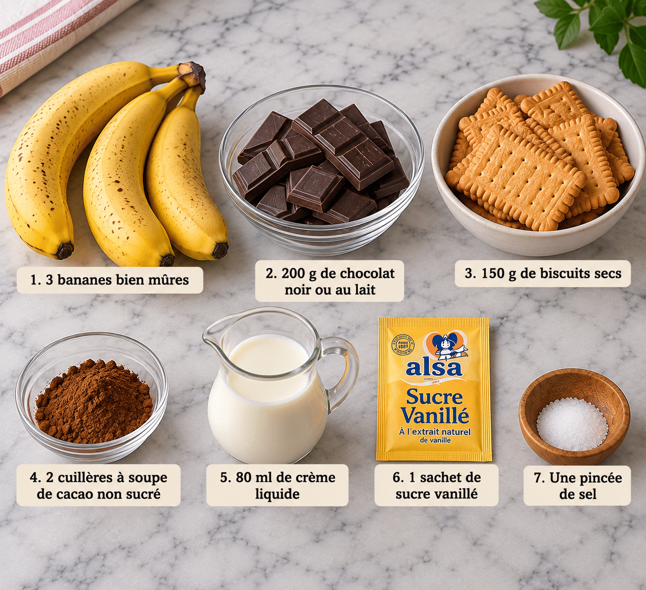 La Liste des Ingrédients : Gâteau Chocolat-Banane Sans Cuisson : une recette fondante et ultra gourmande