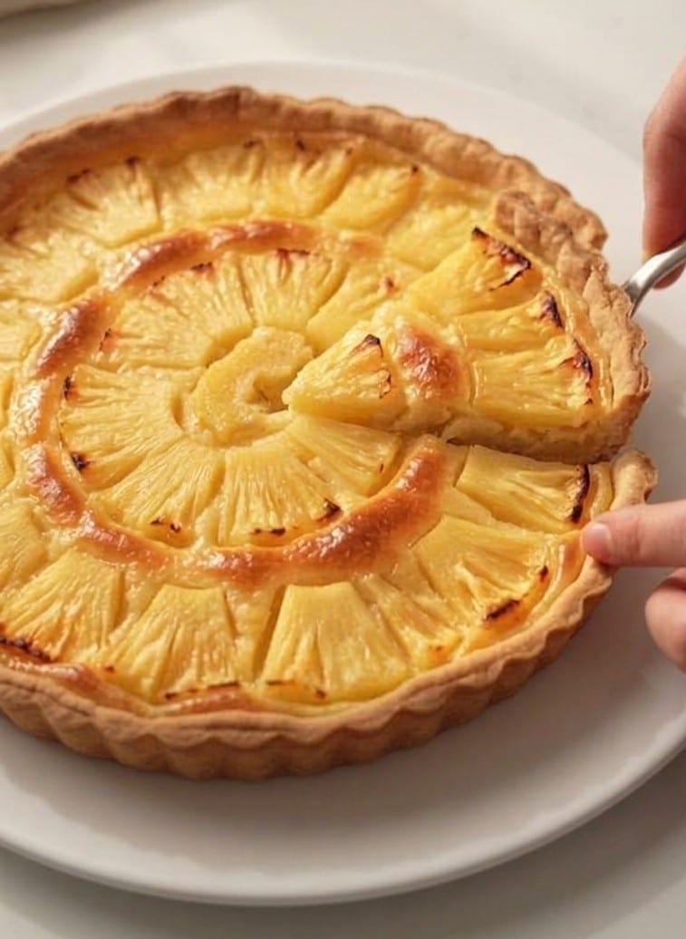 Découvrez cette délicieuse tarte à l’ananas et à la noix de coco : une pâte sablée dorée, une garniture crémeuse et des morceaux d’ananas fondants.