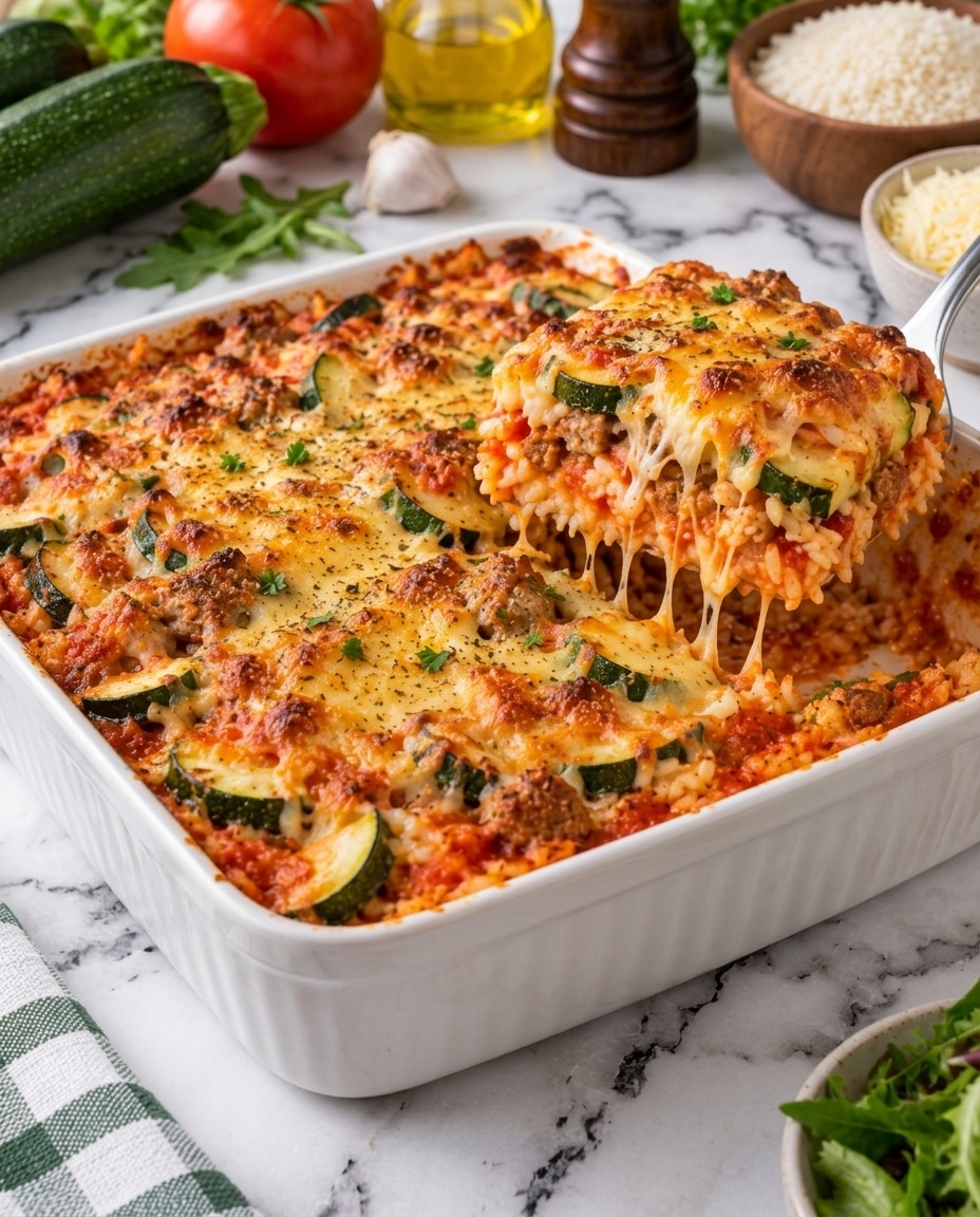 Gratin de Courgettes, Riz et Saucisses :