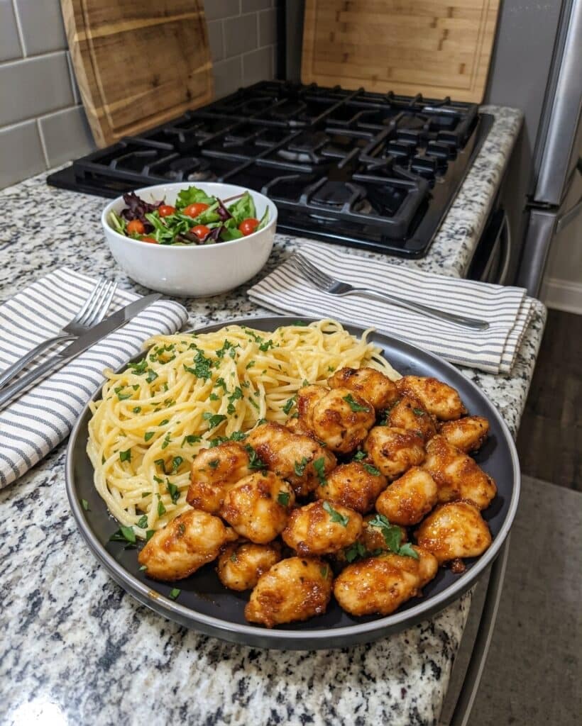 Garlic Butter Chicken Bites with Parmesan Spaghetti Recipe