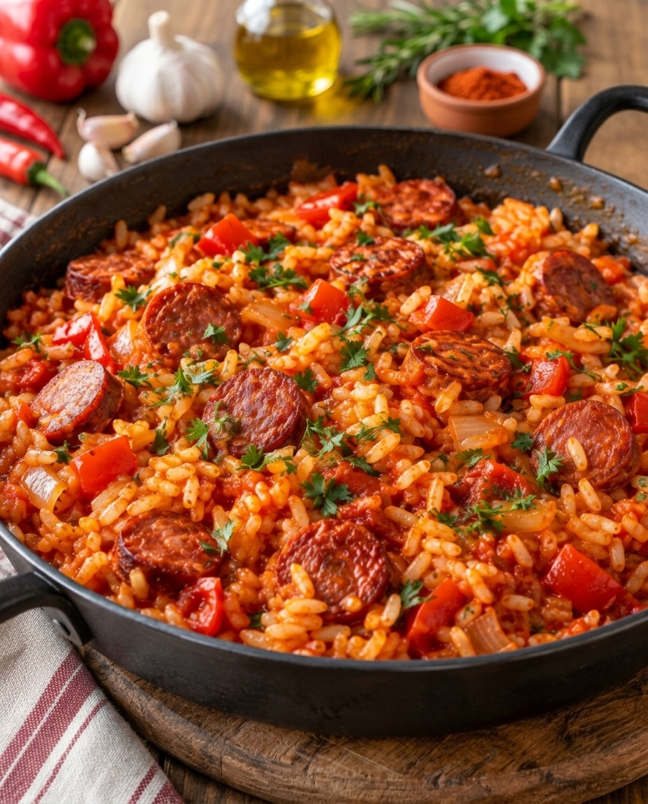 Riz au chorizo et à la tomate : recette facile, parfumée et généreuse
