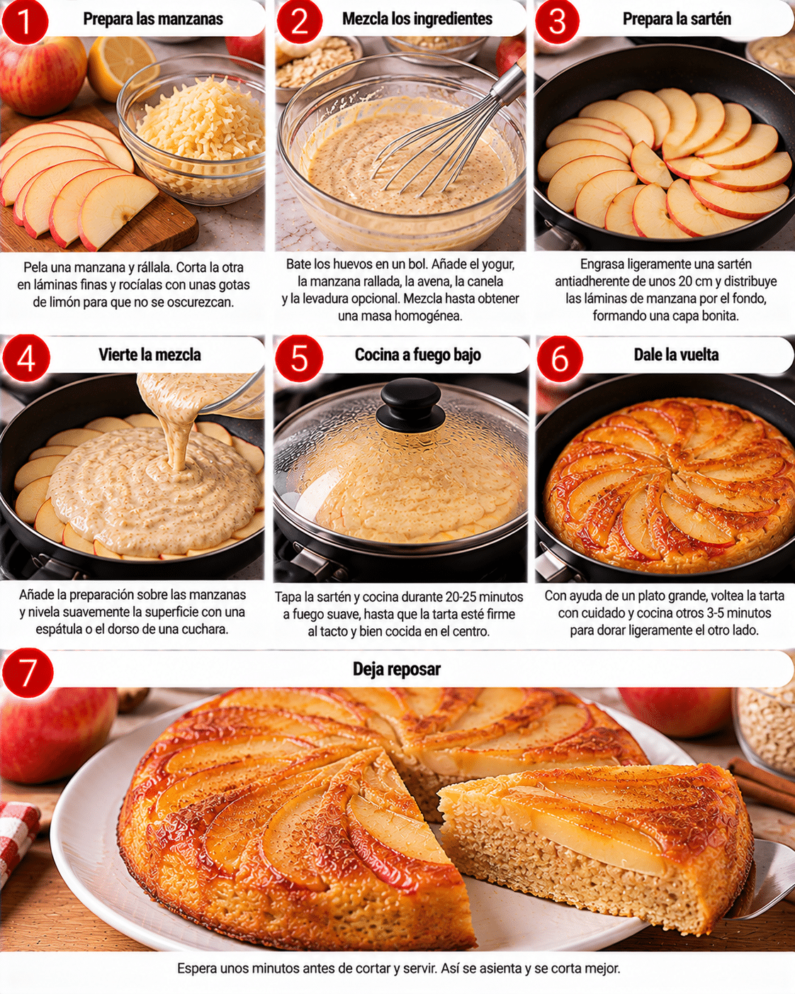 Guide de Préparation : Tarta de manzana en sartén: tierna, aromática y naturalmente dulce, sin horno ni azúcar añadido
