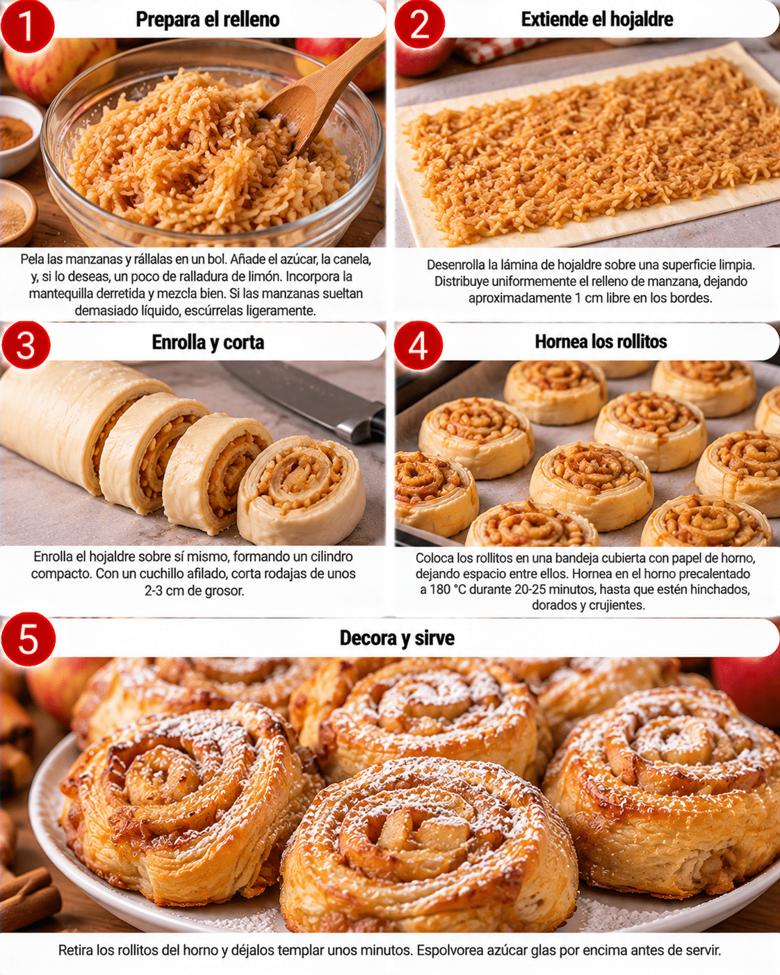 Guide de Préparation : Rollitos de hojaldre con manzana y canela: crujientes, aromáticos y listos en minutos