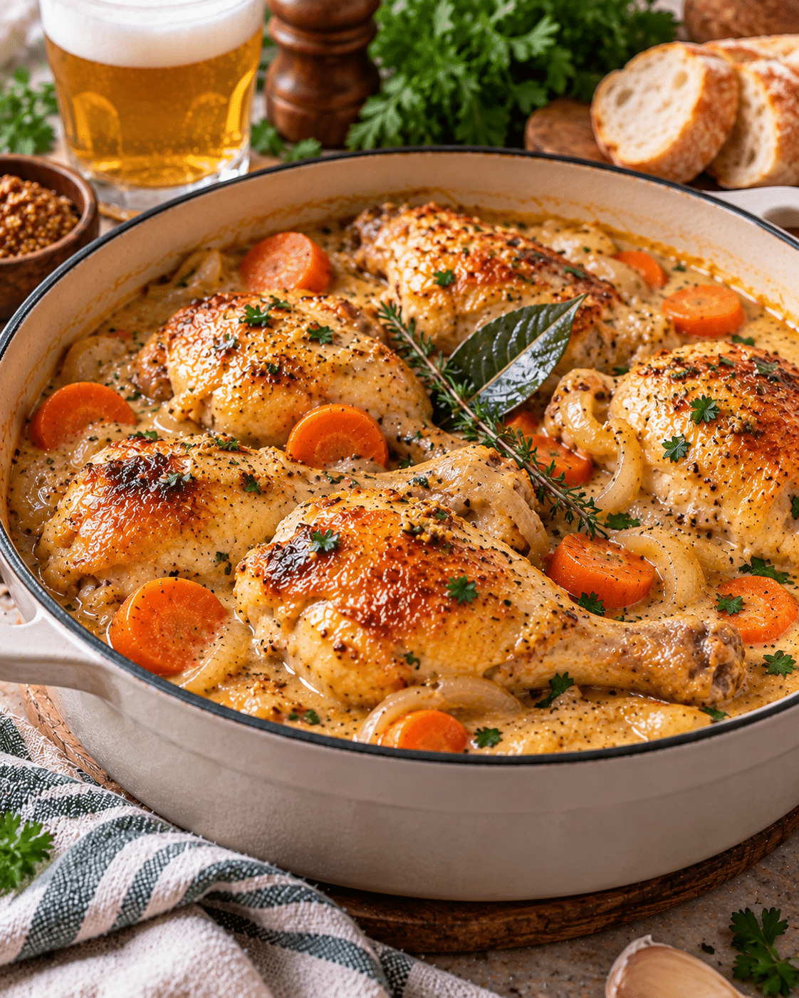Poulet à la bière, tout en douceur : fondant, crémeux et parfumé