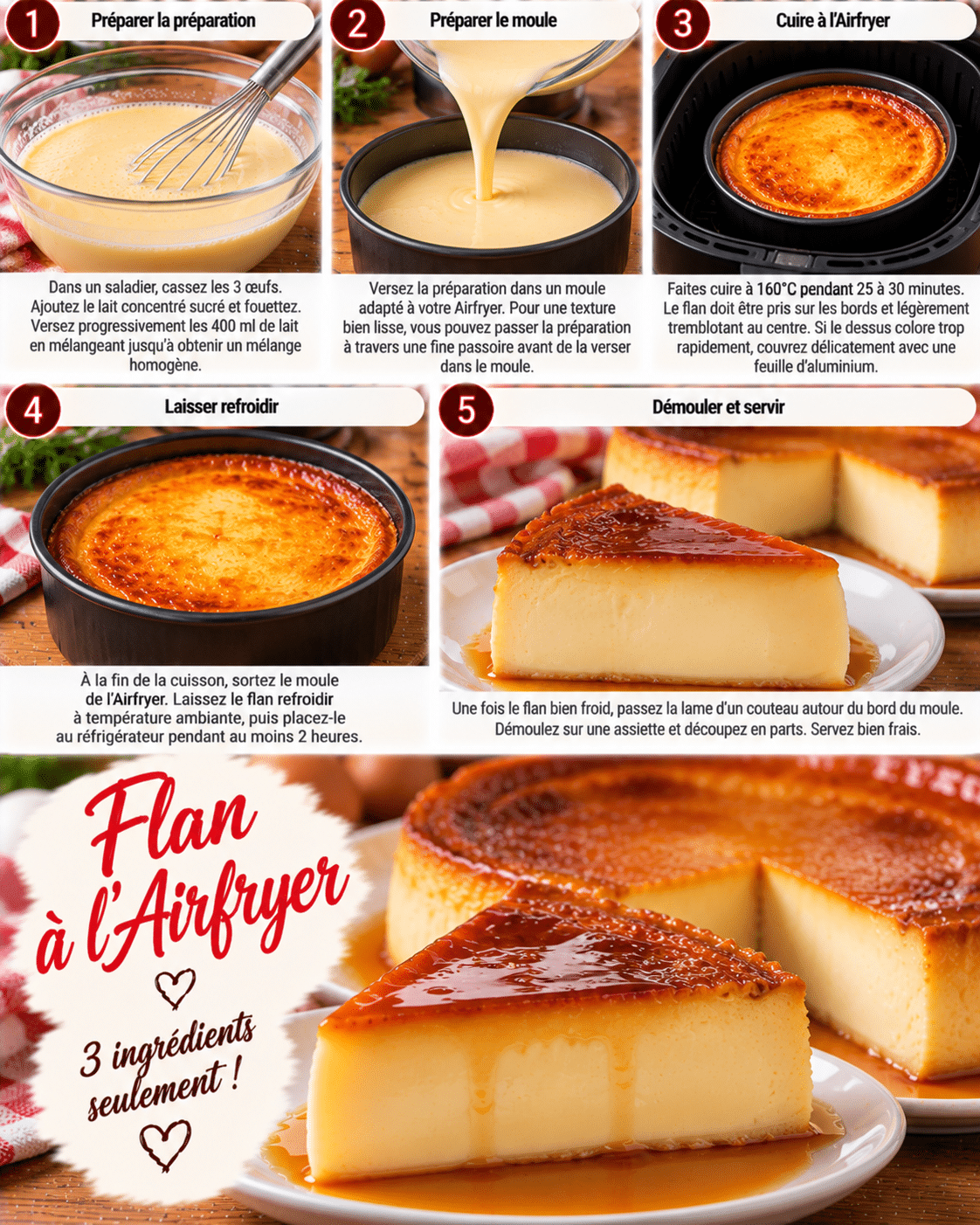 Guide de Préparation : Flan Rapide 3 Ingrédients Sans Four à l’Airfryer : crémeux et facile