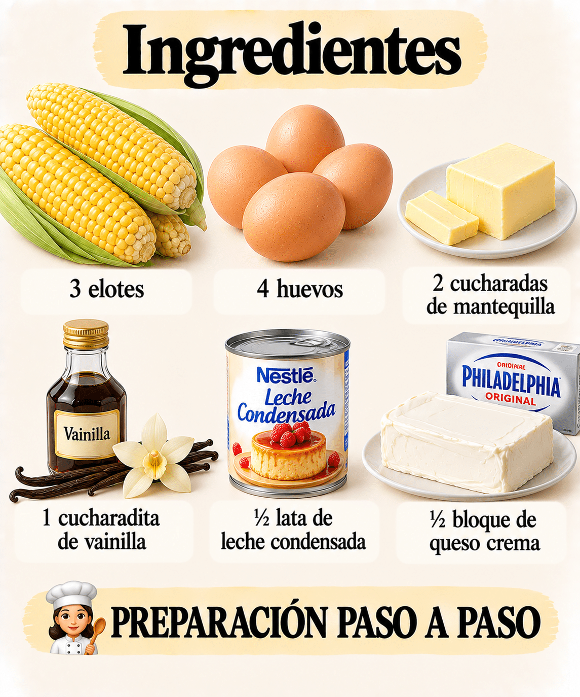 La Liste des Ingrédients : Flanecitos de Elote con Queso Crema: Mini Flanes Cremosos y Deliciosos