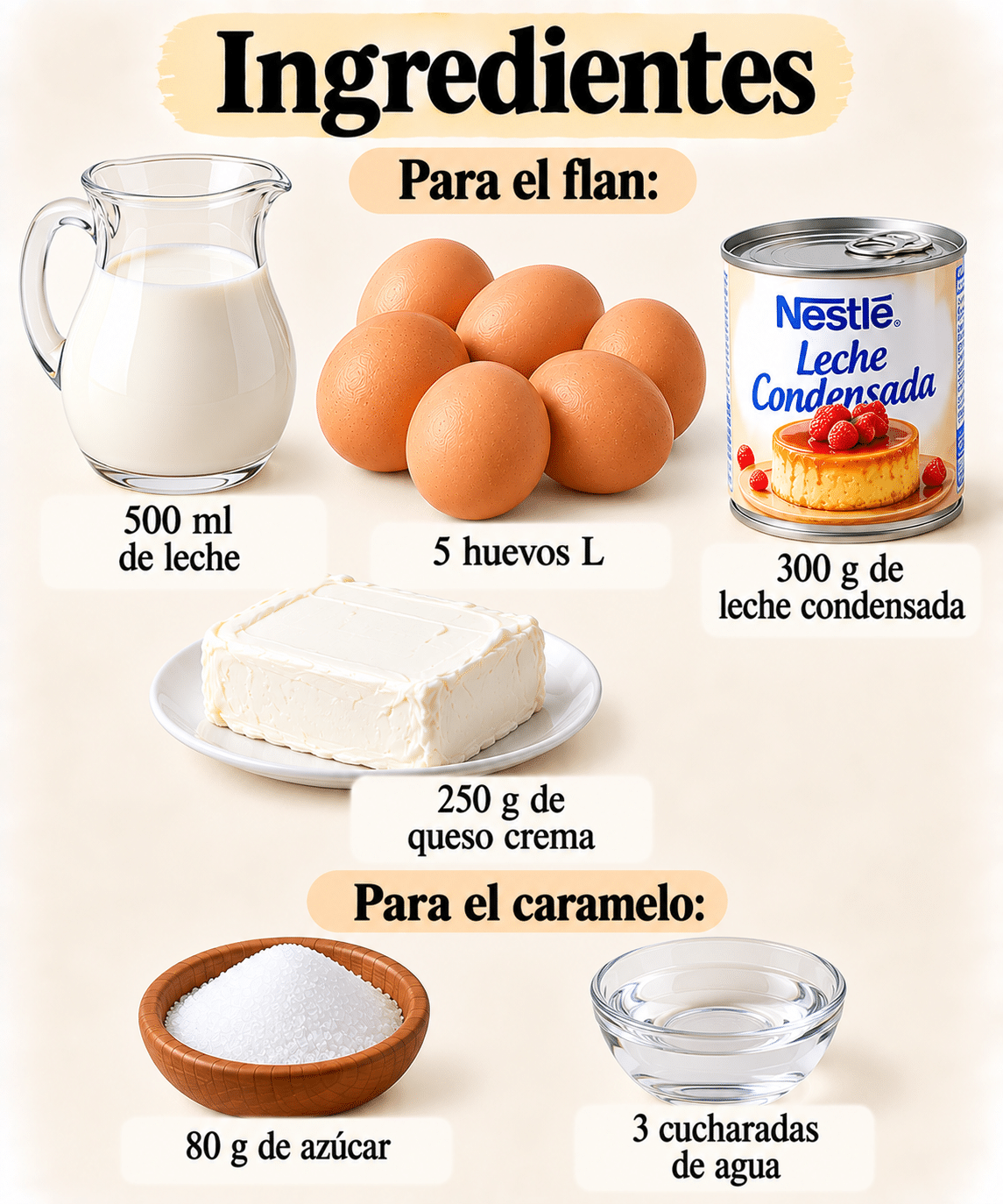 La Liste des Ingrédients : Flan de Queso Cremoso y Casero