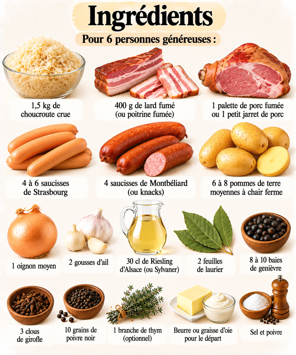 La Liste des Ingrédients : Choucroute garnie à l’alsacienne en cocotte : la vraie recette qui sent bon l’Alsace