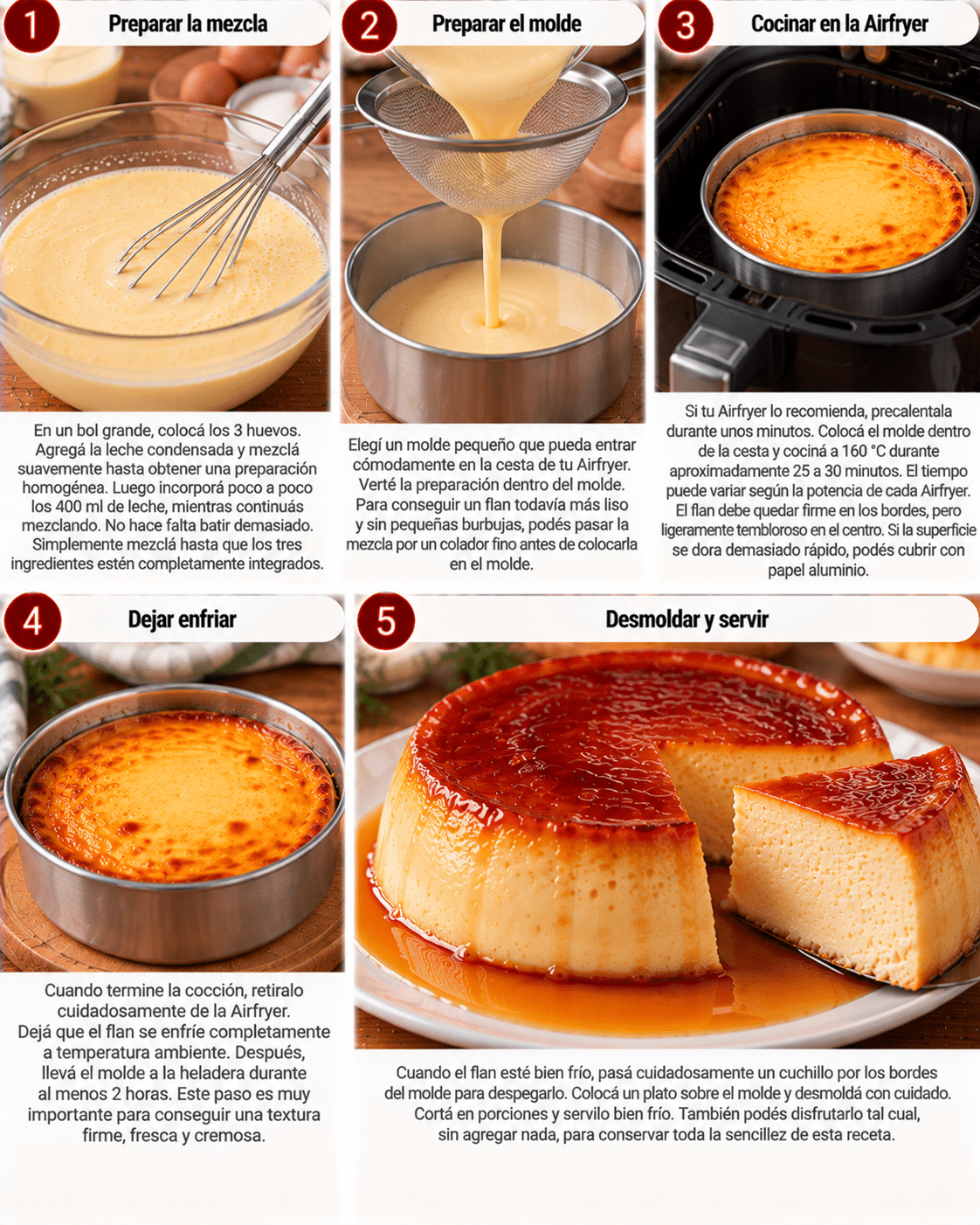 Guide de Préparation : Flan rápido de 3 ingredientes sin horno en Airfryer: cremoso, fácil y listo en minutos