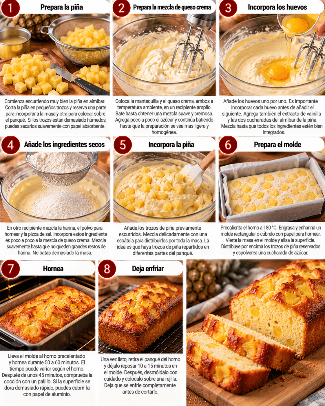 Guide de Préparation : Panqué de Queso Crema con Toque de Piña Guide de Préparation : Panqué de Queso Crema con Toque de Piña