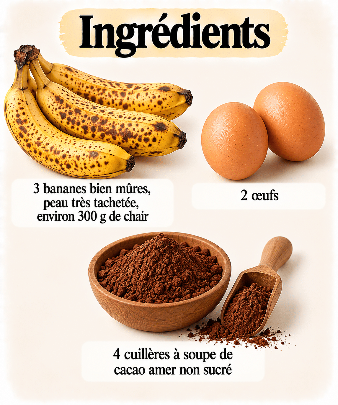 La Liste des Ingrédients : Gâteau au chocolat et à la banane à 3 ingrédients : le gâteau du fond de corbeille