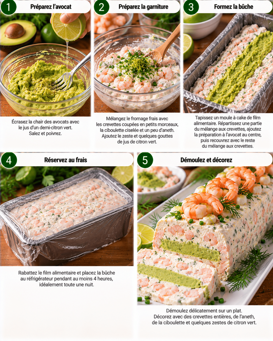 Guide de Préparation : Bûche de crevettes à l’avocat et citron vert : l’entrée fraîche qui se prépare la veille Guide de Préparation : Bûche de crevettes à l’avocat et citron vert : l’entrée fraîche qui se prépare la veille