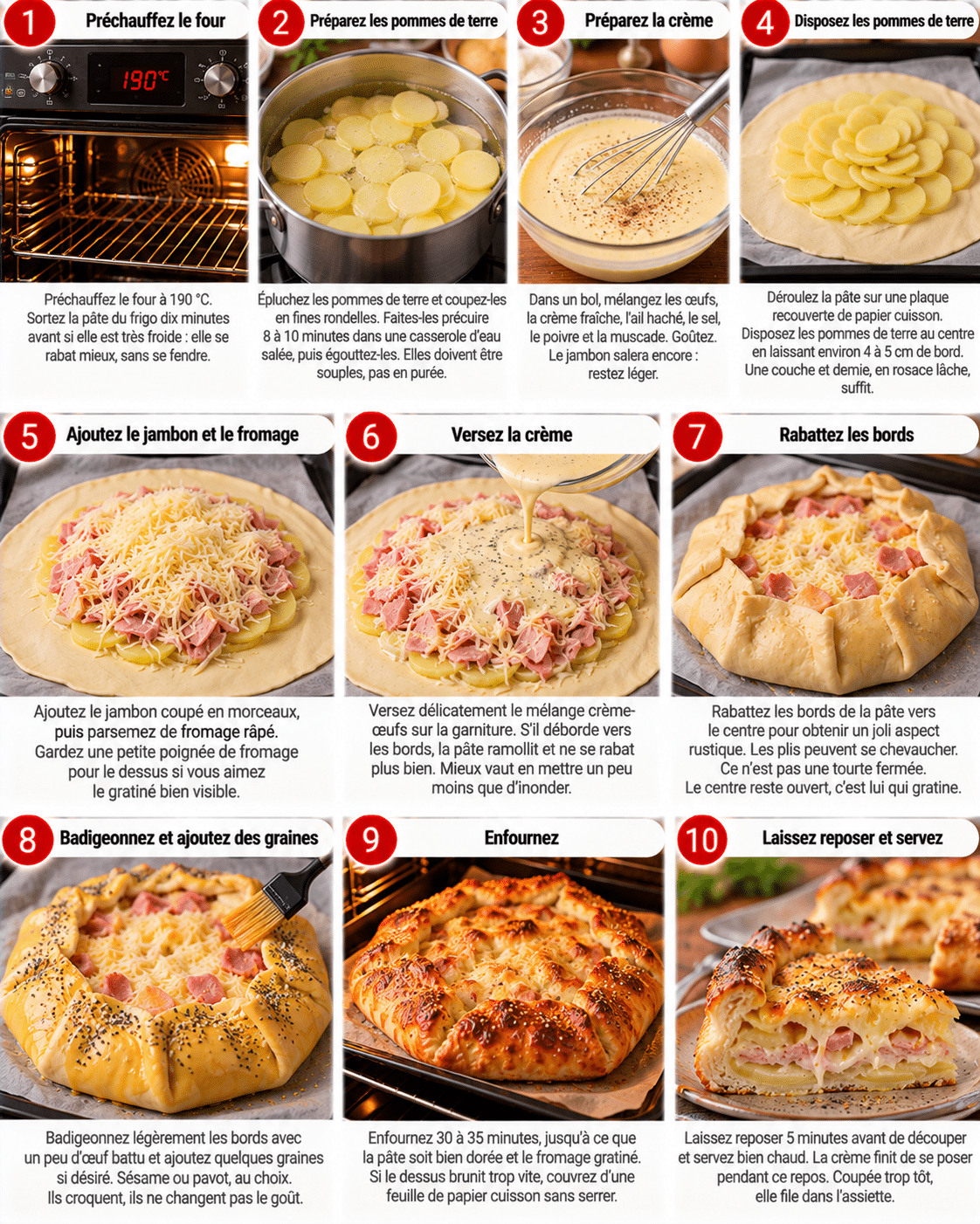 Guide de Préparation : Tarte rustique au jambon et aux pommes de terre : le plat du frigo qui a l’air d’un dimanche