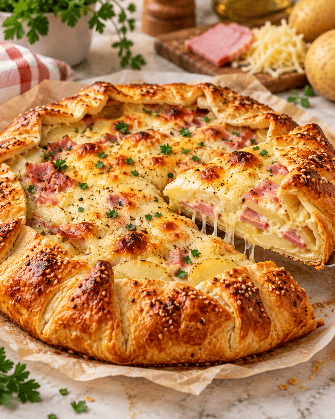 Tarte rustique au jambon et aux pommes de terre